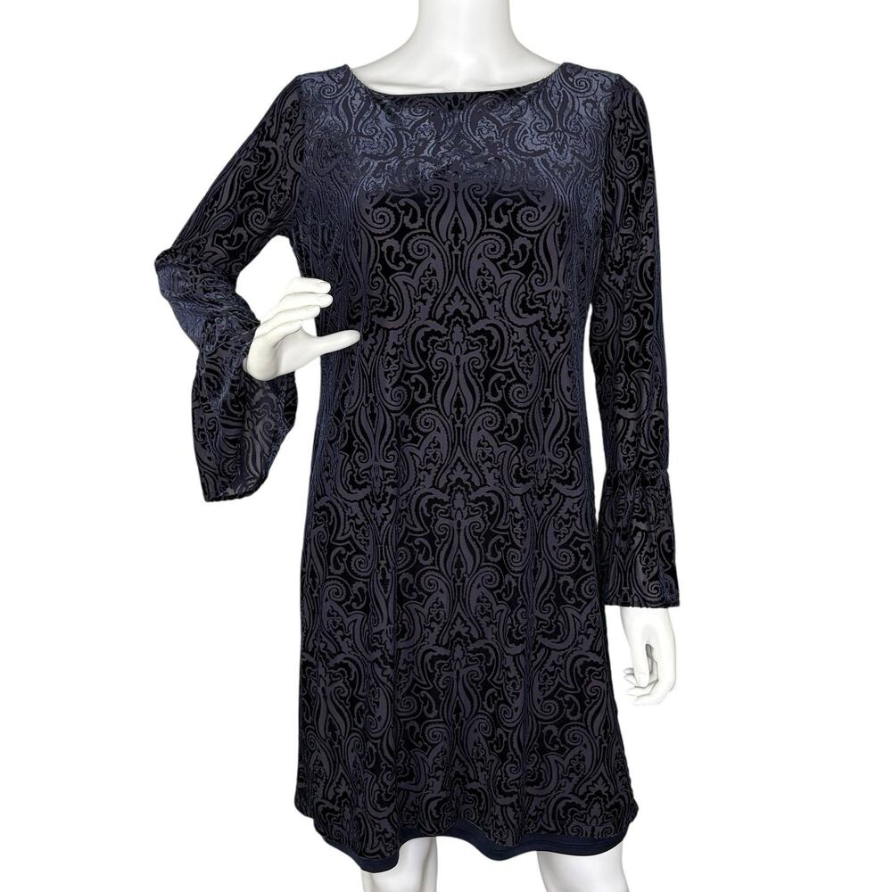 A Line Dress Burnout Velvet Bell Sleeves Whimsigoth Dark Romantic Purple Sz 8
